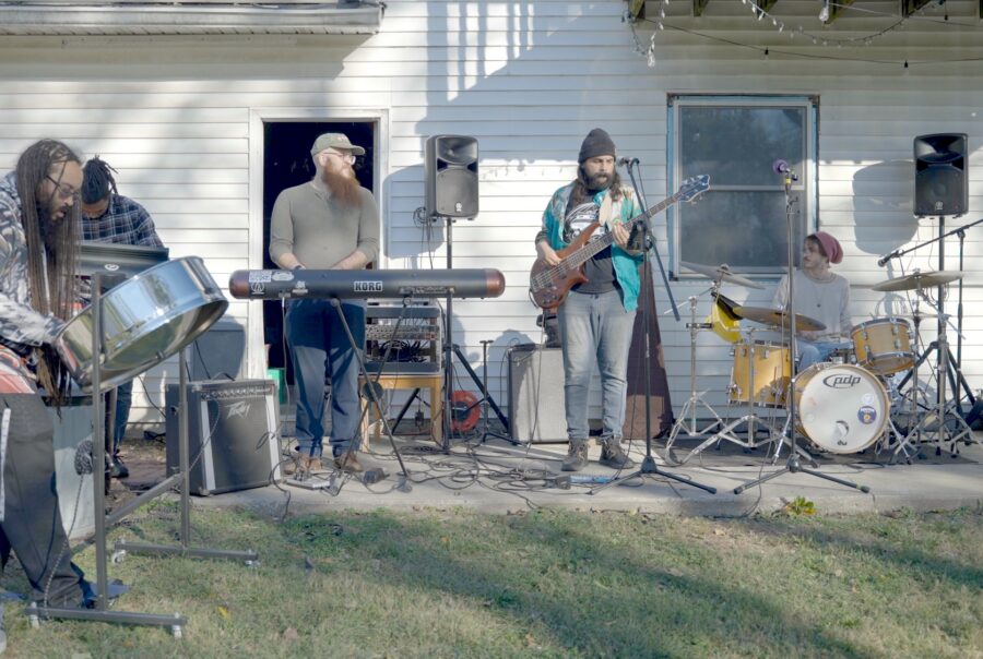 Band playing music at the Castle Studios 1 year anniversary party.