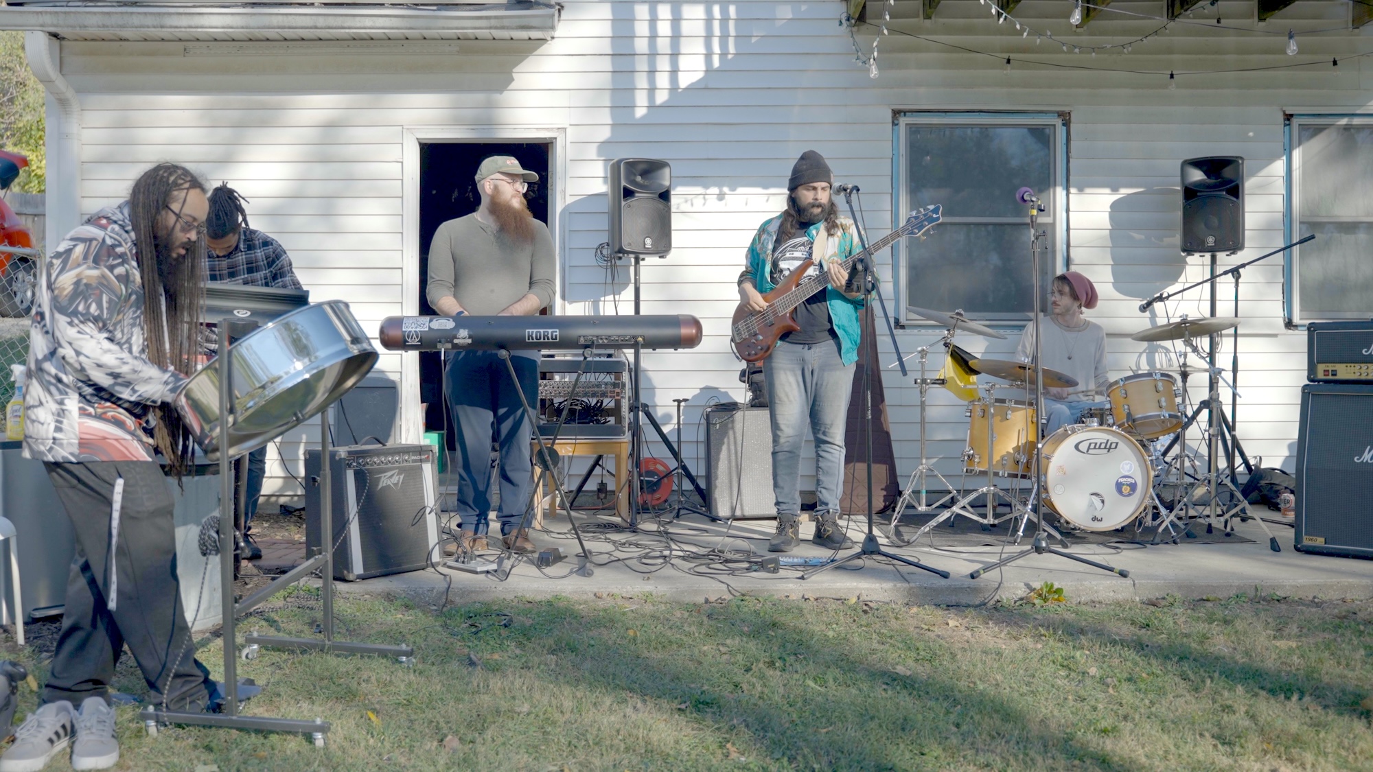 Band playing music at the Castle Studios 1 year anniversary party.